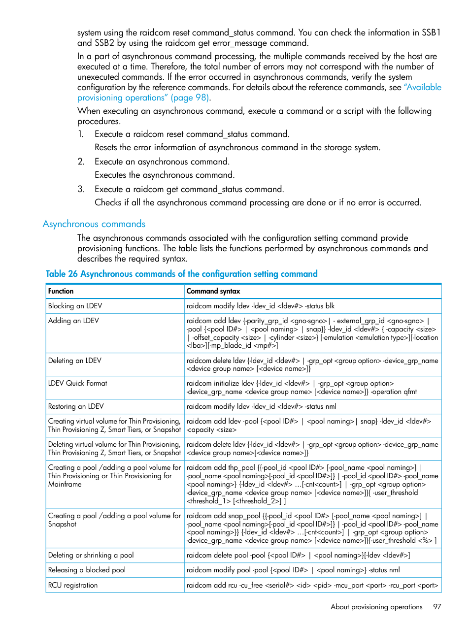 Asynchronous commands | HP XP P9500 Storage User Manual | Page 97 / 211