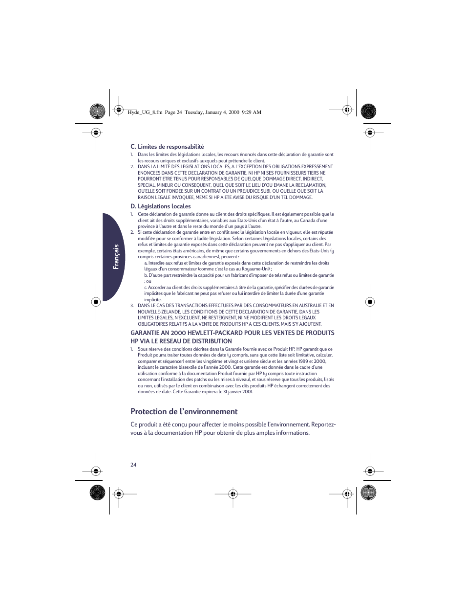 Protection de l’environnement | HP Deskjet 932c Printer User Manual | Page 24 / 96