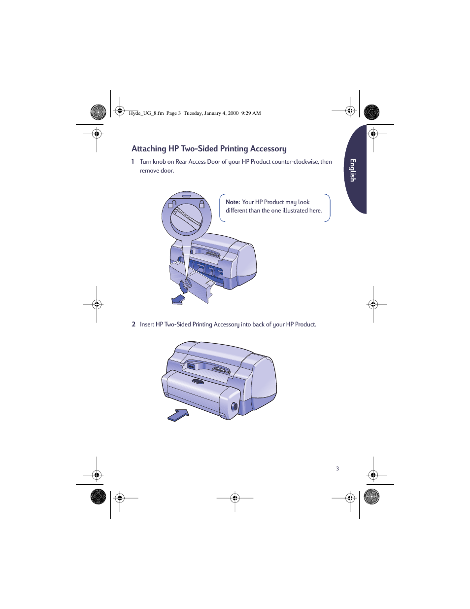 Attaching hp two-sided printing accessory | HP Deskjet 932c Printer User Manual | Page 3 / 96