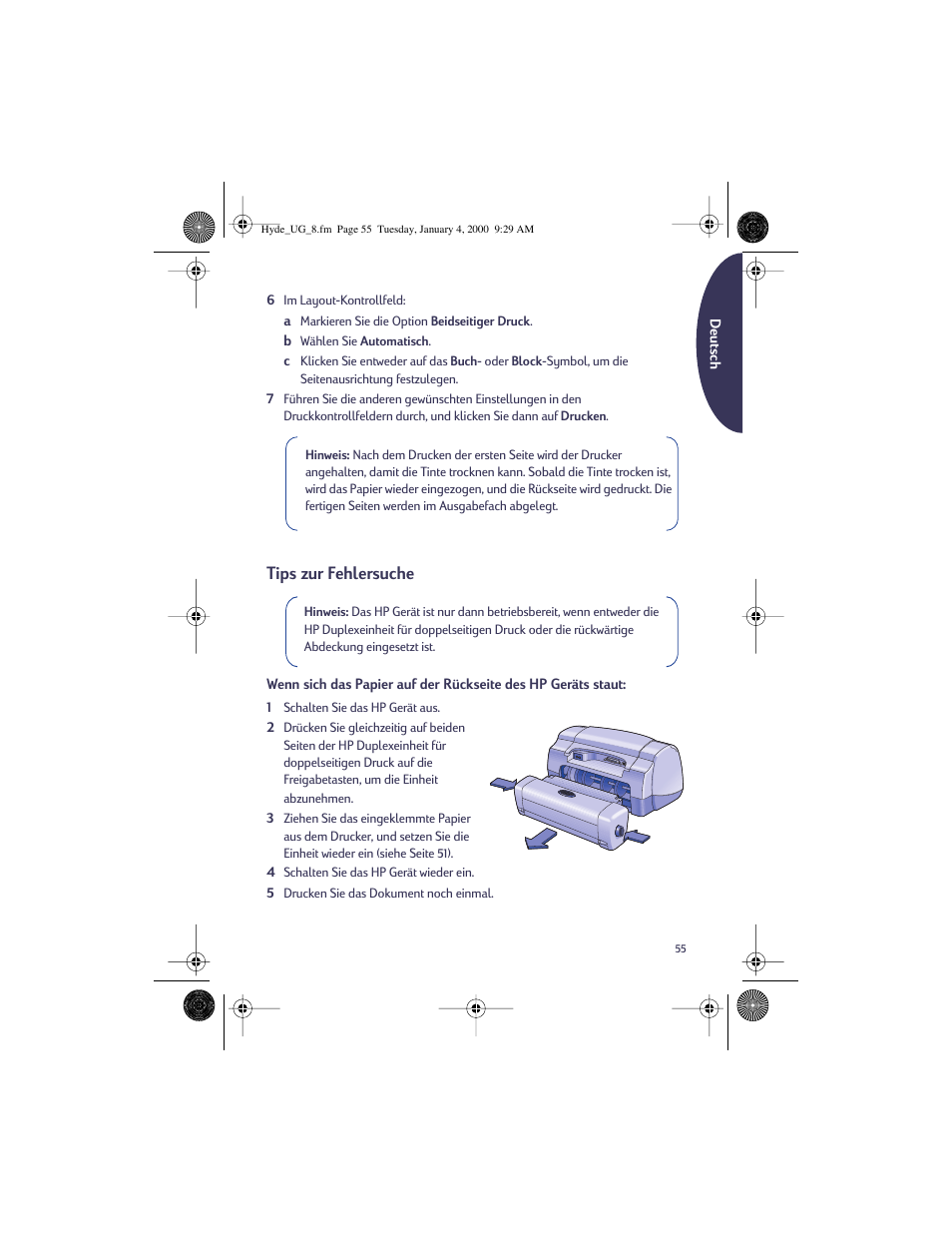 Tips zur fehlersuche | HP Deskjet 932c Printer User Manual | Page 55 / 96
