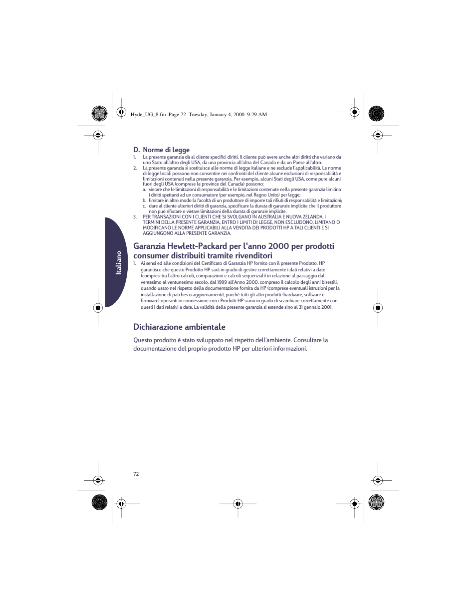 Dichiarazione ambientale | HP Deskjet 932c Printer User Manual | Page 72 / 96