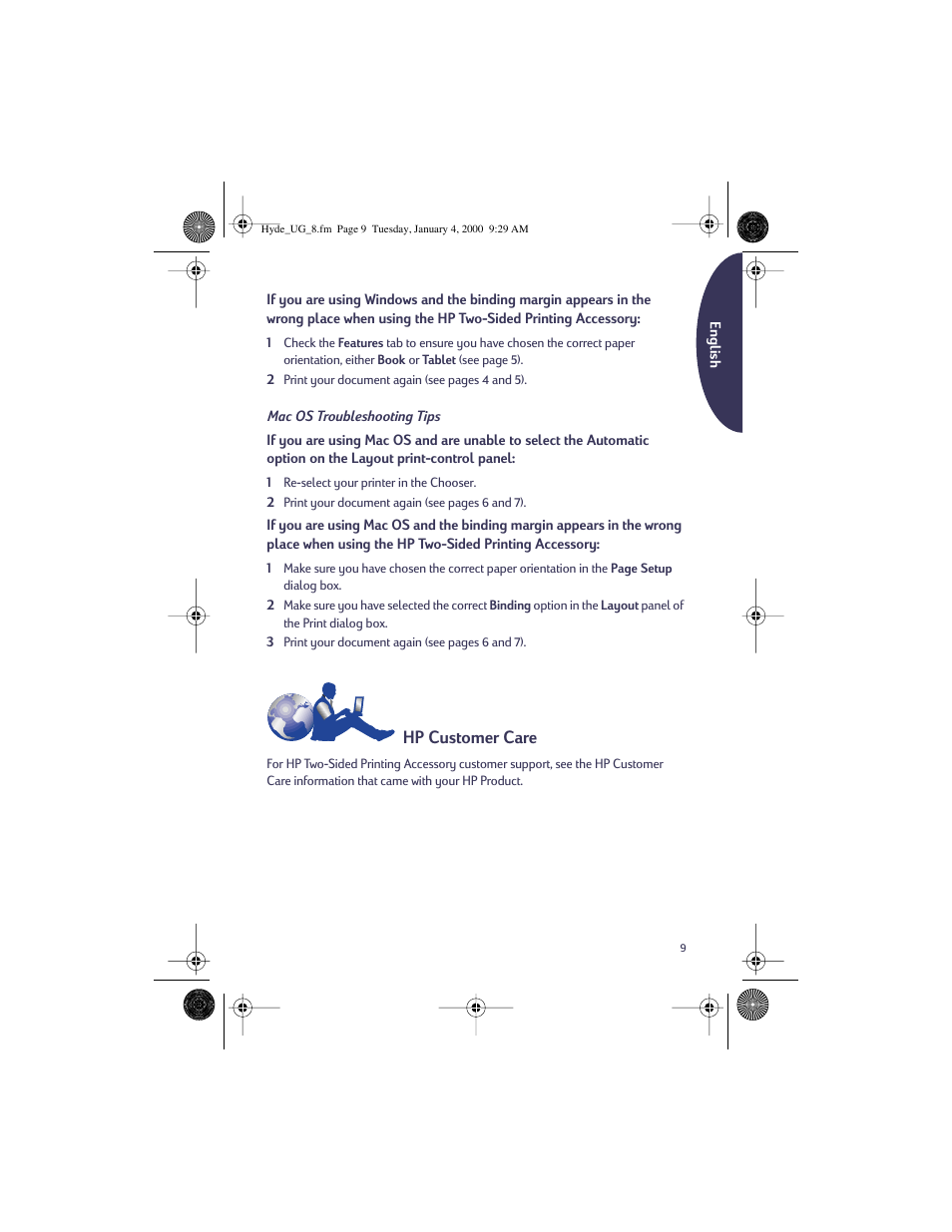 Hp customer care | HP Deskjet 932c Printer User Manual | Page 9 / 96