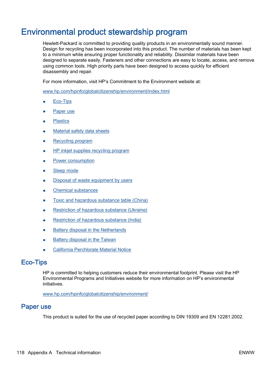 Environmental product stewardship program, Eco-tips, Paper use | HP Officejet 4630 e-All-in-One Printer User Manual | Page 124 / 166