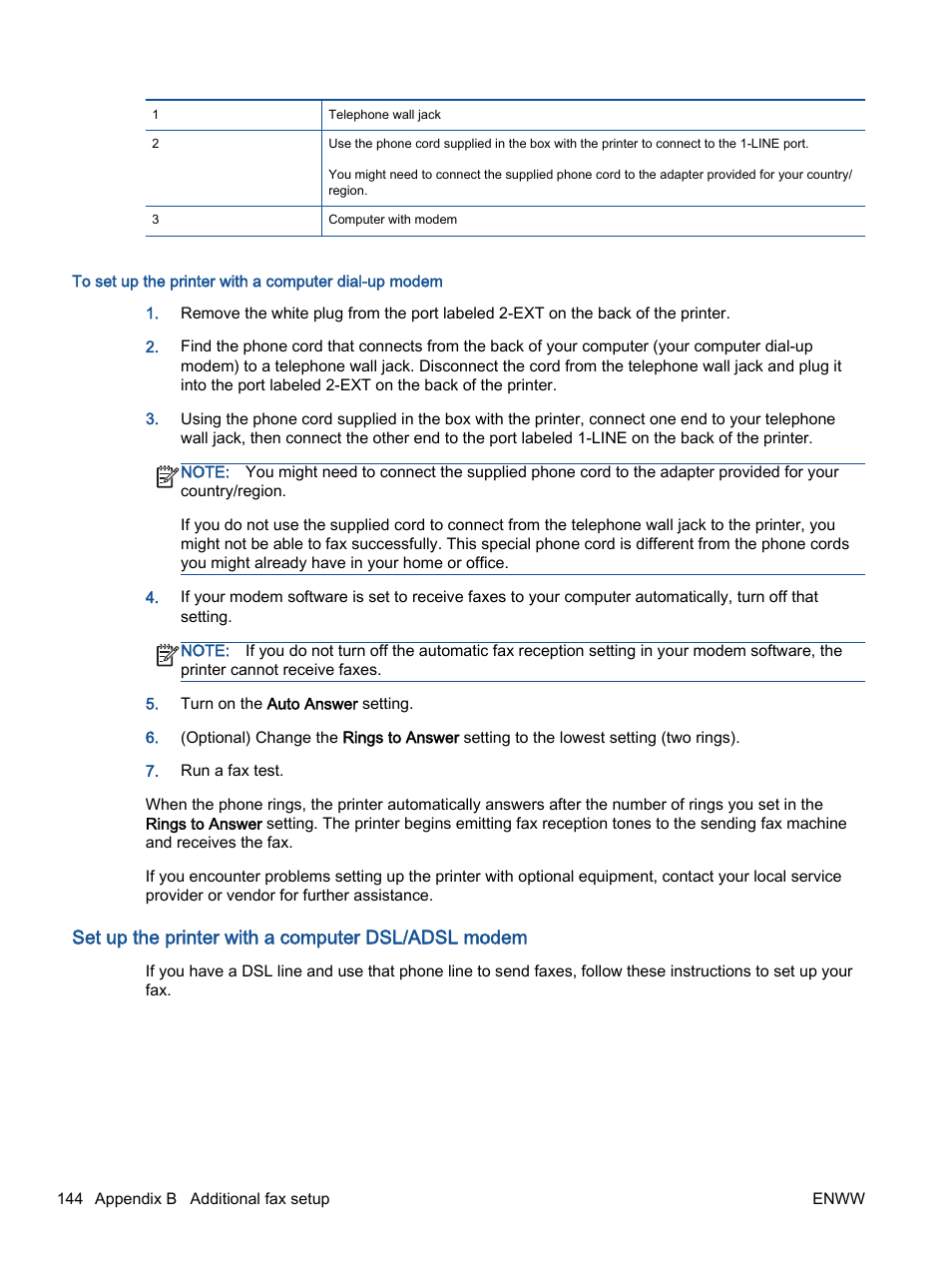 Set up the printer with a computer dsl/adsl modem | HP Officejet 4630 e-All-in-One Printer User Manual | Page 150 / 166