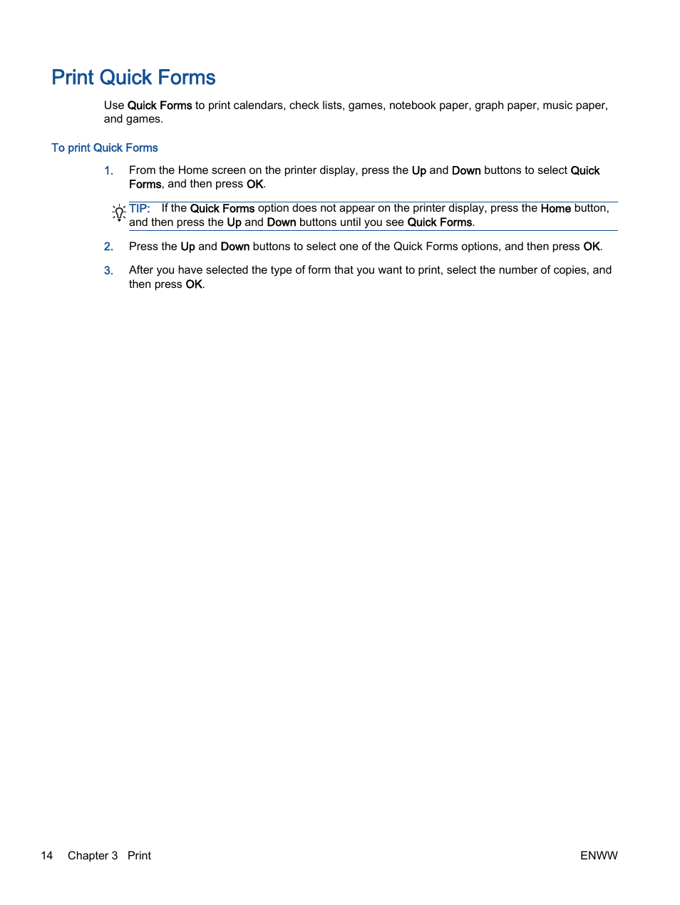 Print quick forms | HP Officejet 4630 e-All-in-One Printer User Manual | Page 20 / 166