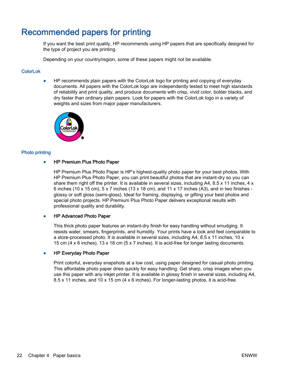 Recommended papers for printing | HP Officejet 4630 e-All-in-One Printer User Manual | Page 28 / 166