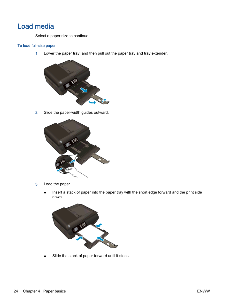 Load media | HP Officejet 4630 e-All-in-One Printer User Manual | Page 30 / 166