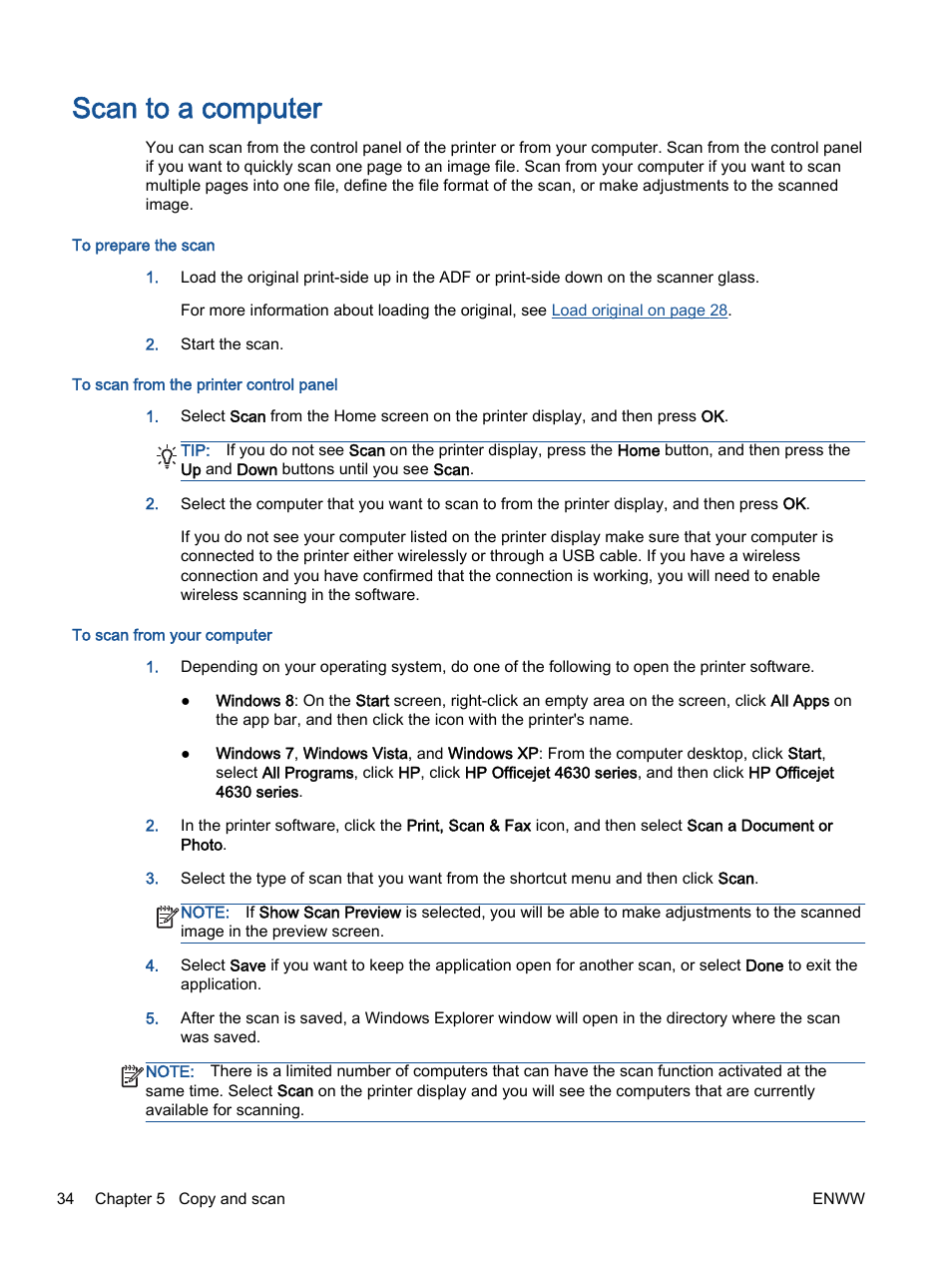 Scan to a computer | HP Officejet 4630 e-All-in-One Printer User Manual | Page 40 / 166