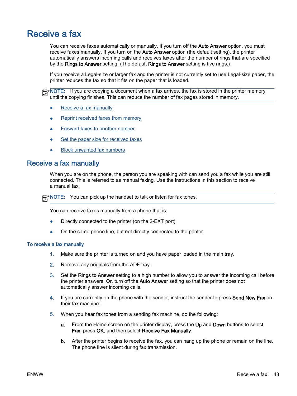 Receive a fax, Receive a fax manually | HP Officejet 4630 e-All-in-One Printer User Manual | Page 49 / 166