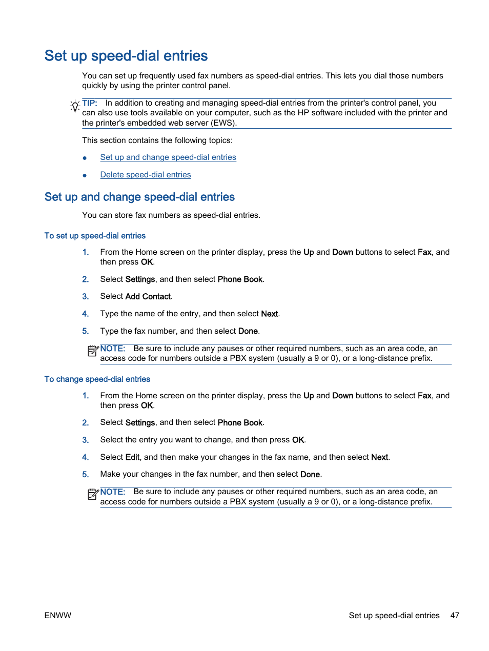 Set up speed-dial entries, Set up and change speed-dial entries | HP Officejet 4630 e-All-in-One Printer User Manual | Page 53 / 166