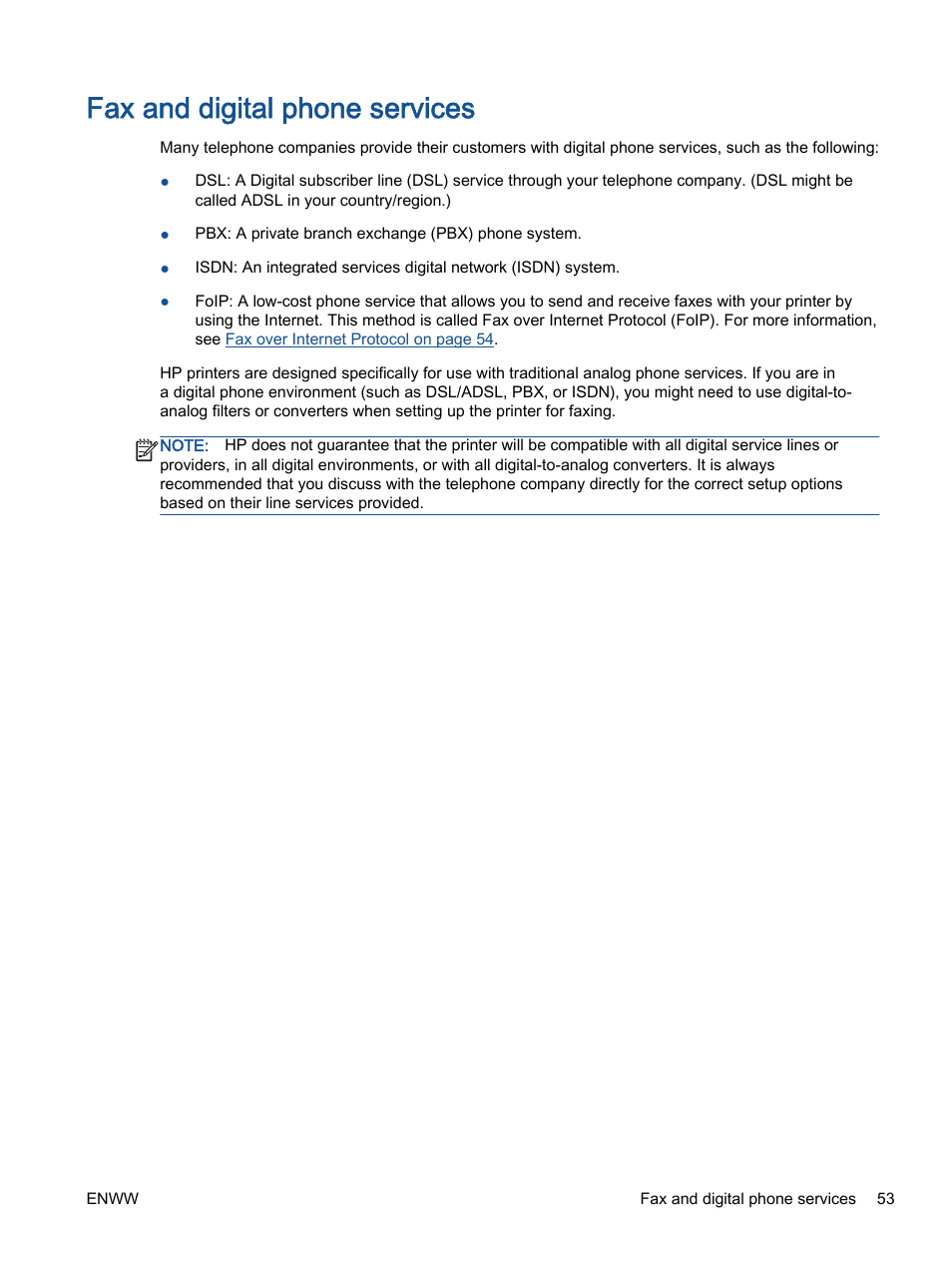 Fax and digital phone services | HP Officejet 4630 e-All-in-One Printer User Manual | Page 59 / 166