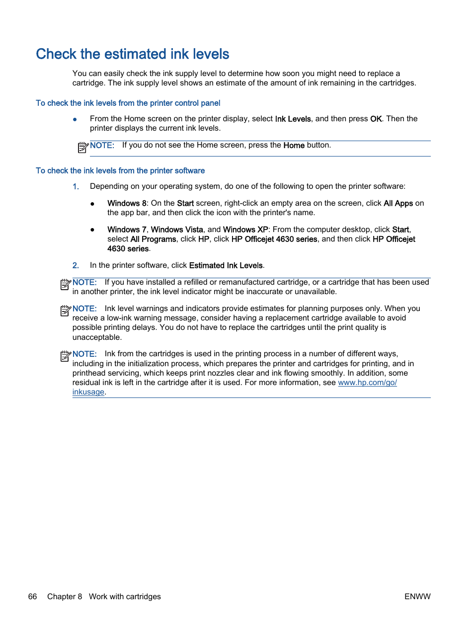 Check the estimated ink levels | HP Officejet 4630 e-All-in-One Printer User Manual | Page 72 / 166