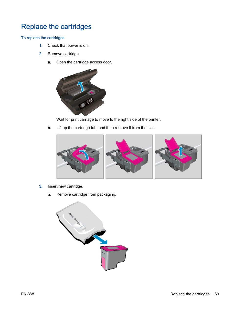 Replace the cartridges | HP Officejet 4630 e-All-in-One Printer User Manual | Page 75 / 166