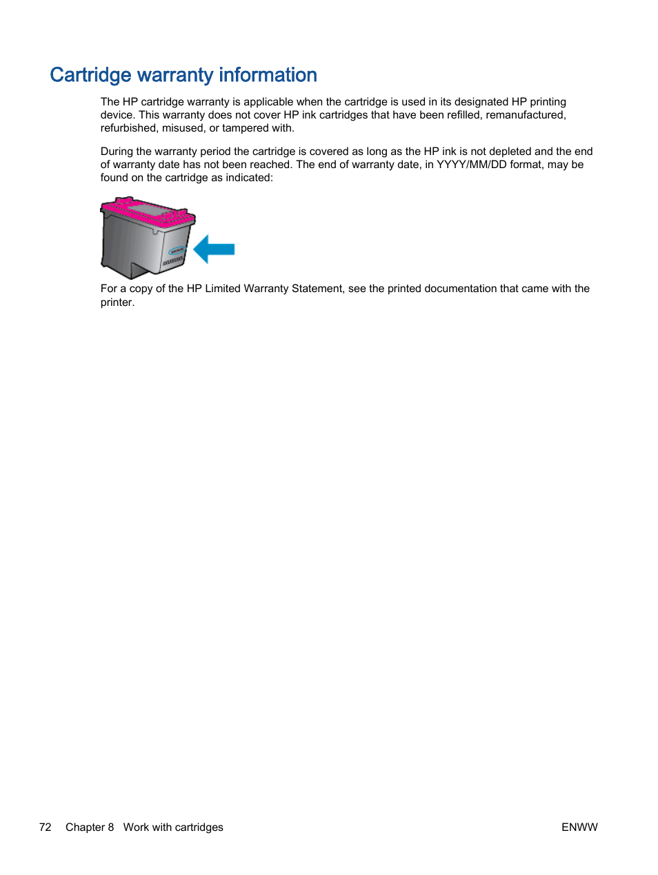 Cartridge warranty information | HP Officejet 4630 e-All-in-One Printer User Manual | Page 78 / 166