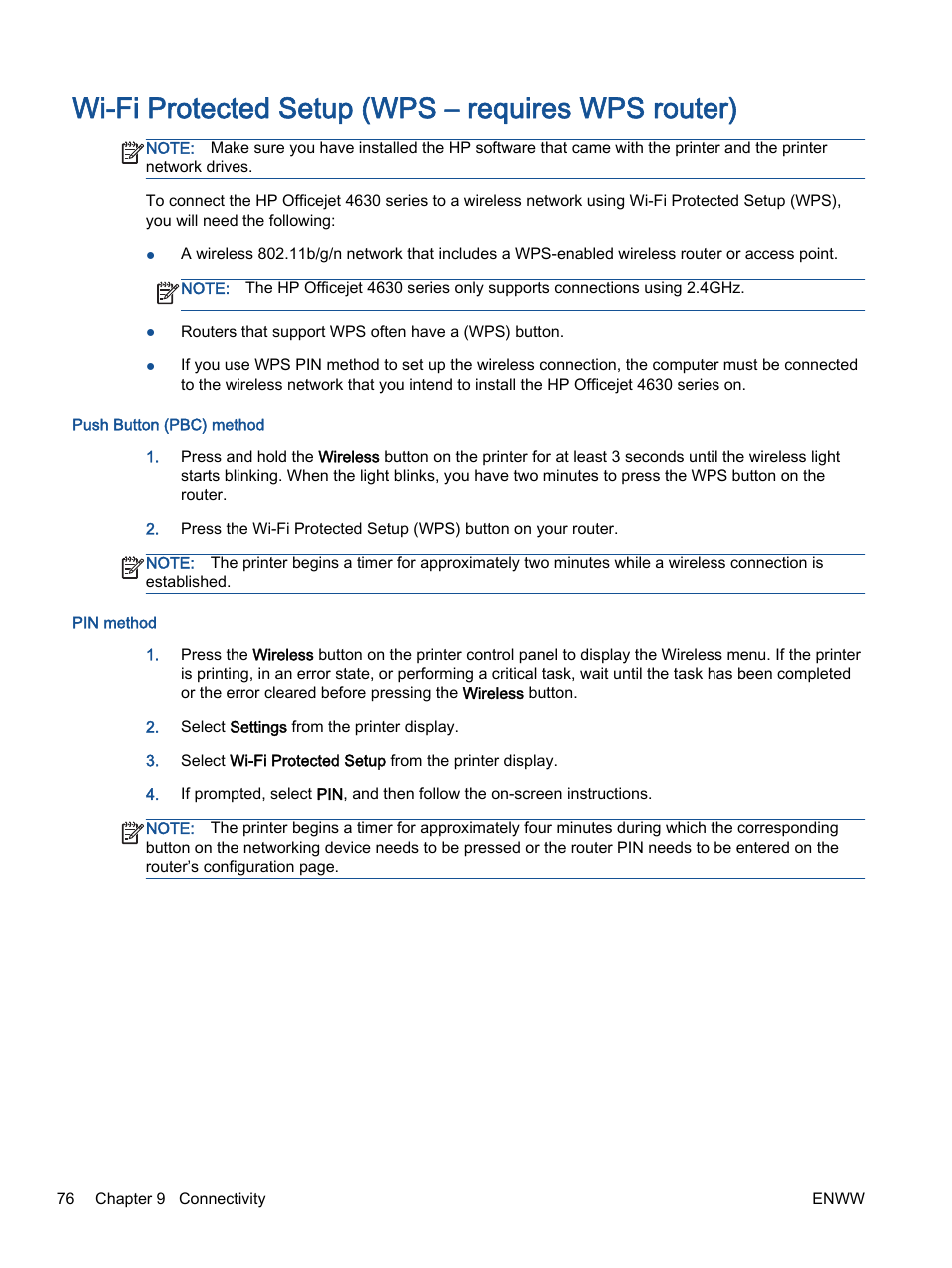 Wi-fi protected setup (wps – requires wps router), Wi-fi protected setup (wps | HP Officejet 4630 e-All-in-One Printer User Manual | Page 82 / 166