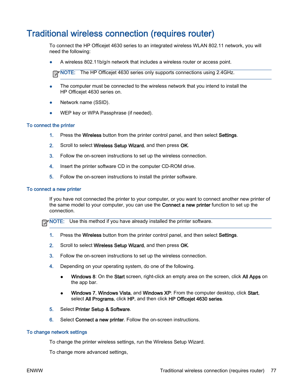 Traditional wireless connection (requires router), Traditional wireless connection | HP Officejet 4630 e-All-in-One Printer User Manual | Page 83 / 166