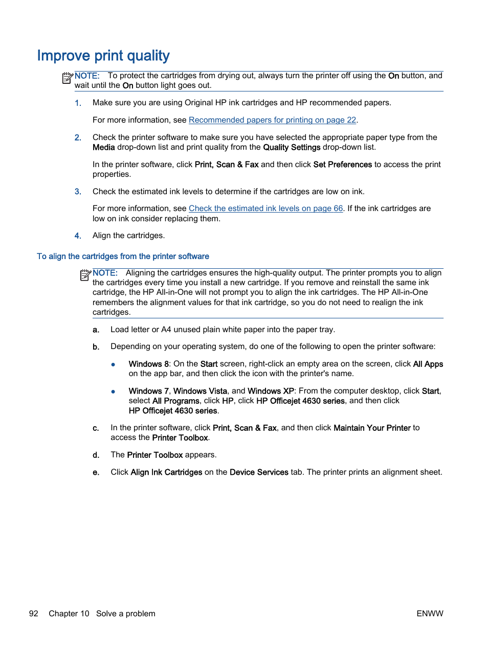 Improve print quality, Lity. see | HP Officejet 4630 e-All-in-One Printer User Manual | Page 98 / 166