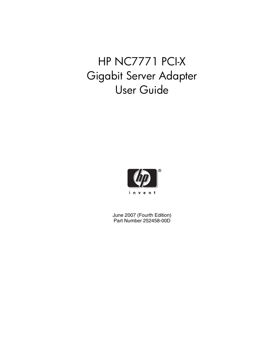 HP NC7771 Gigabit Server Adapter User Manual | 21 pages