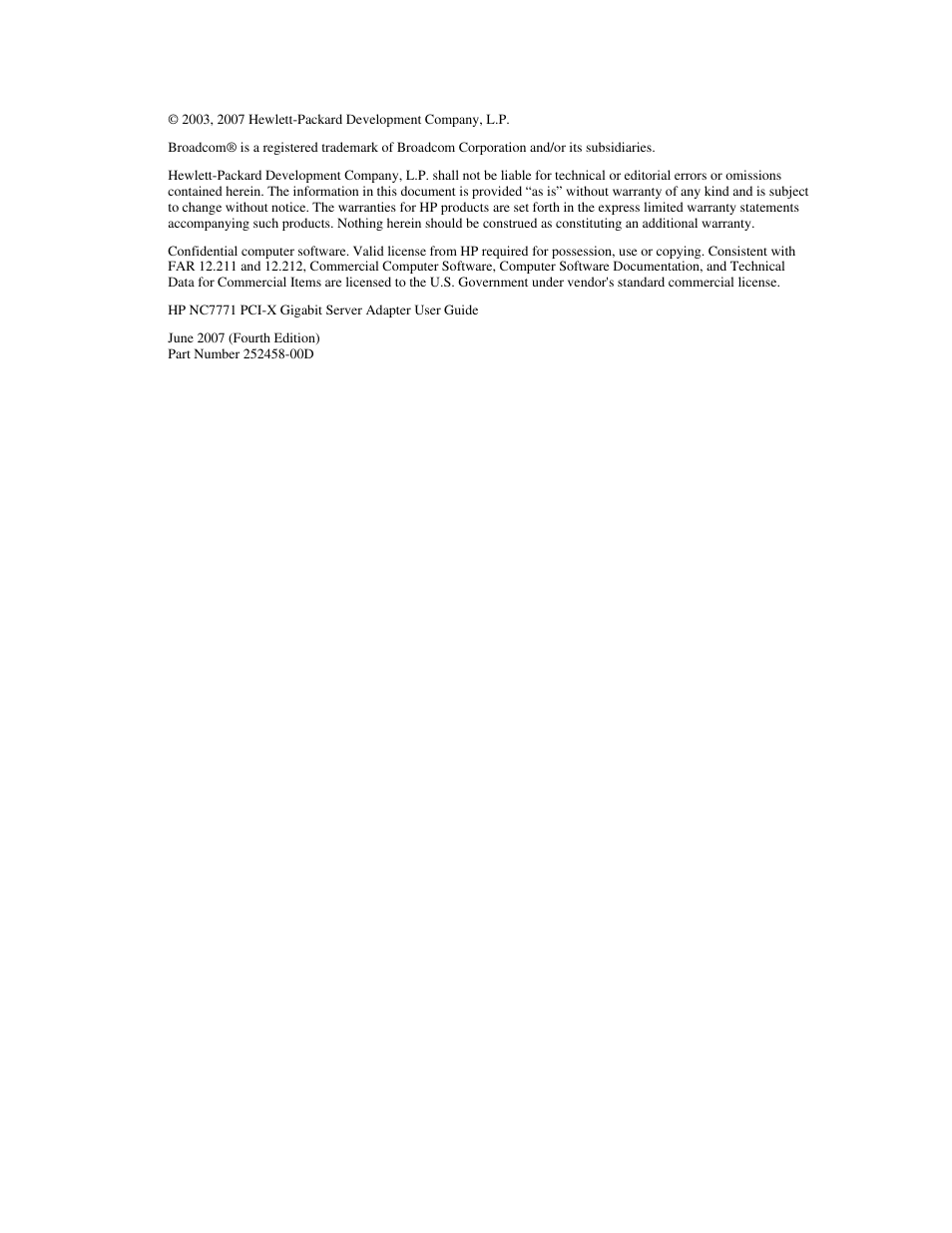 Notice | HP NC7771 Gigabit Server Adapter User Manual | Page 2 / 21