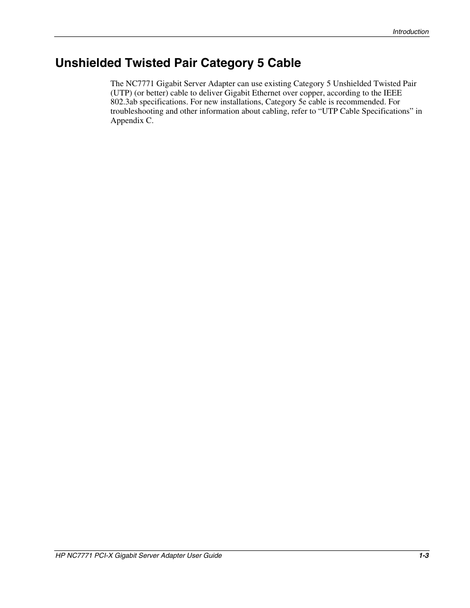 Unshielded twisted pair category 5 cable, Unshielded twisted pair category 5 cable -3 | HP NC7771 Gigabit Server Adapter User Manual | Page 9 / 21