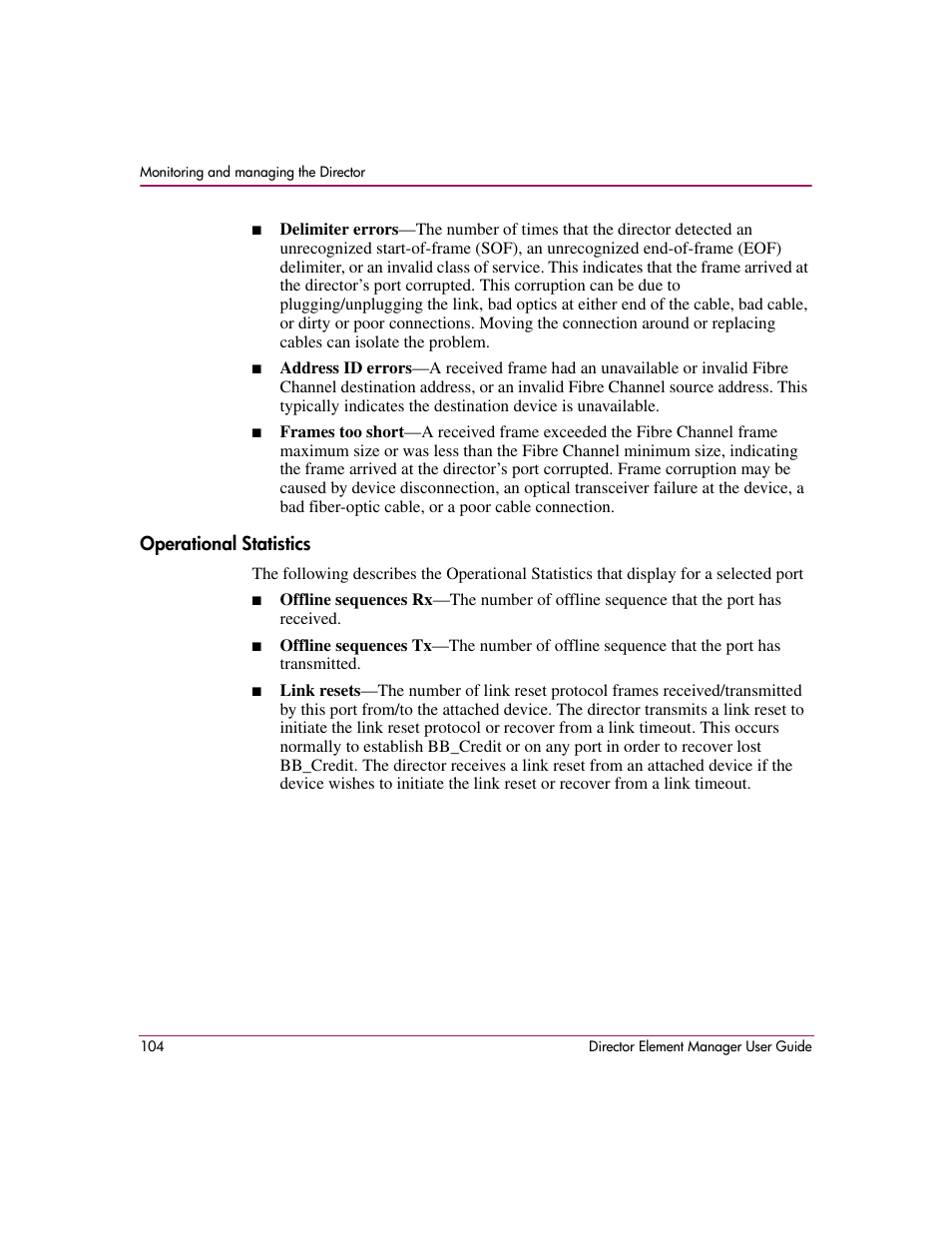 Operational statistics | HP StorageWorks 2.140 Director Switch User Manual | Page 106 / 278