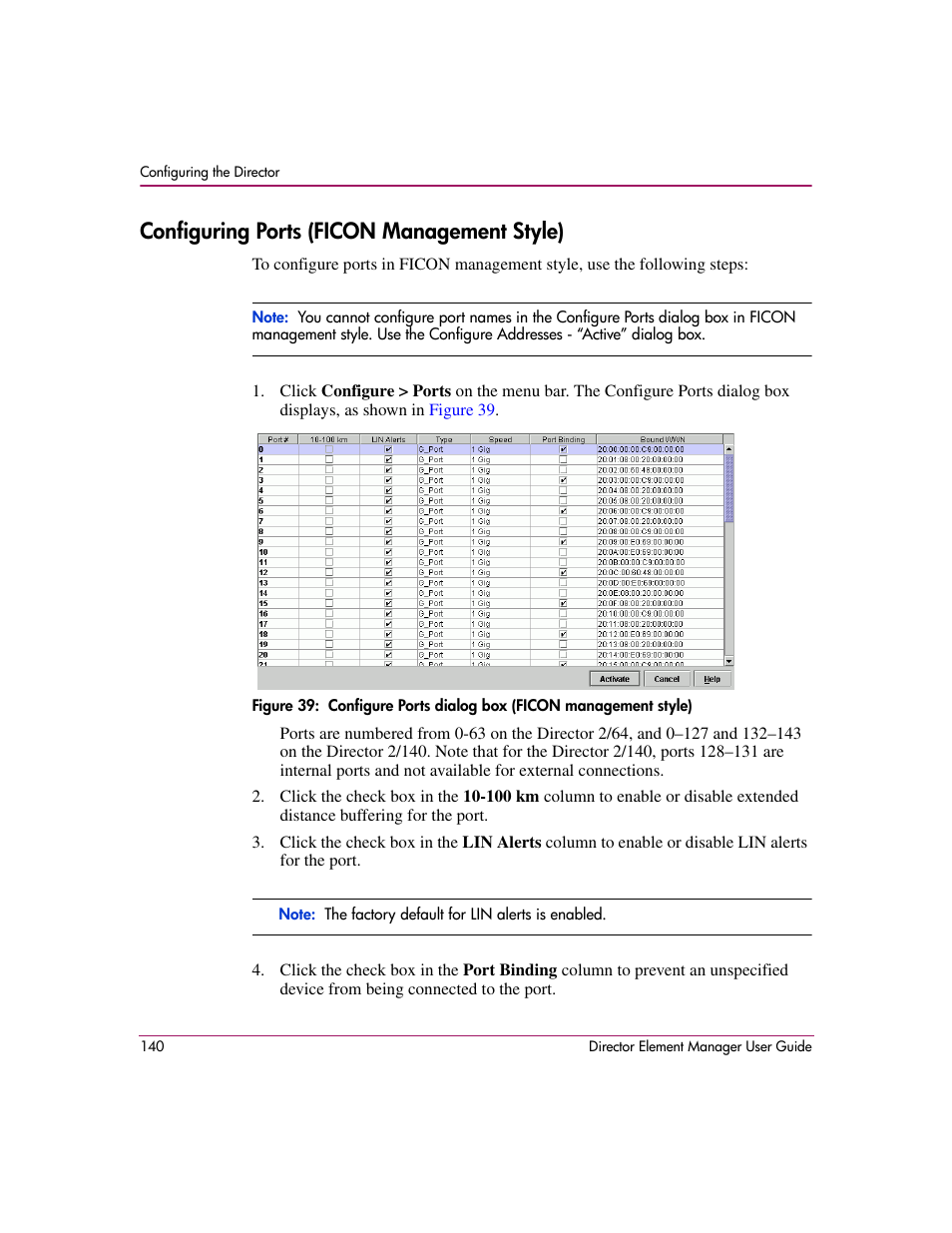Configuring ports (ficon management style) | HP StorageWorks 2.140 Director Switch User Manual | Page 142 / 278