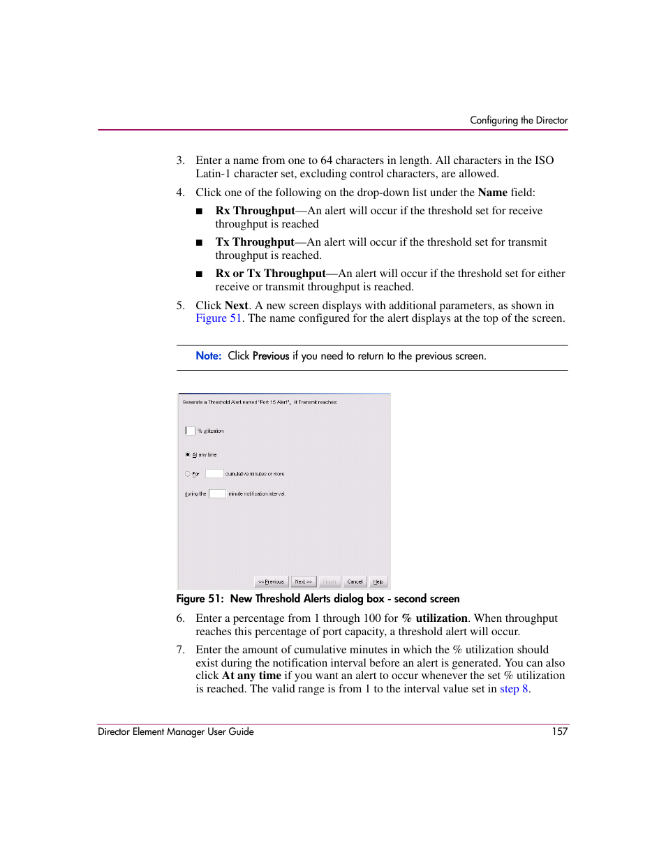 51 new threshold alerts dialog box - second screen | HP StorageWorks 2.140 Director Switch User Manual | Page 159 / 278