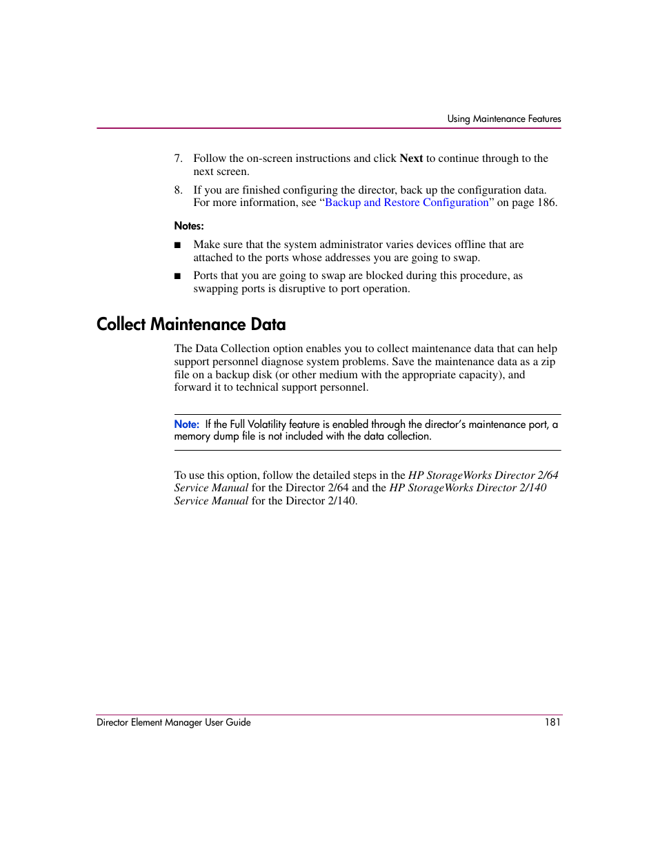 Collect maintenance data | HP StorageWorks 2.140 Director Switch User Manual | Page 183 / 278