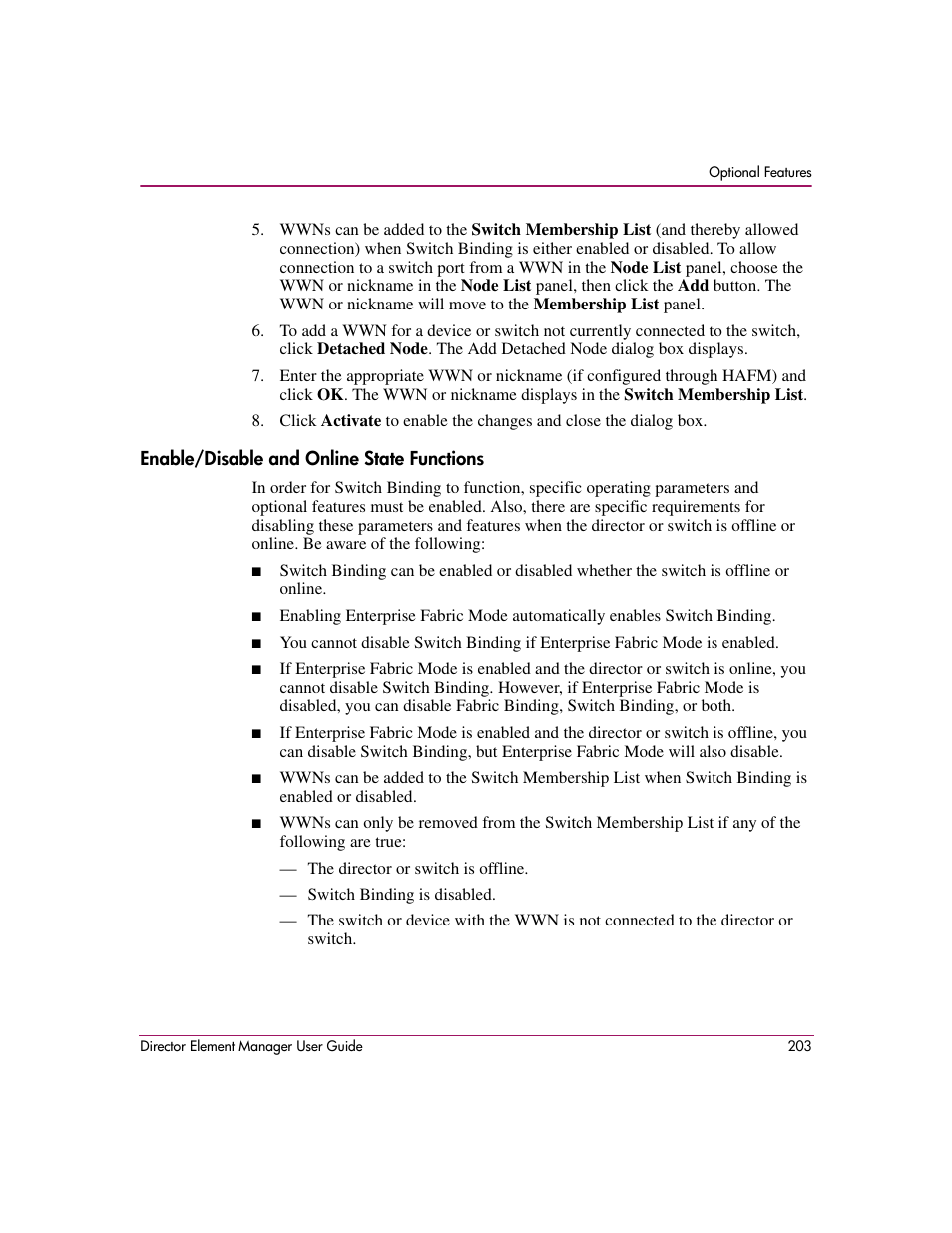 Enable/disable and online state functions | HP StorageWorks 2.140 Director Switch User Manual | Page 205 / 278