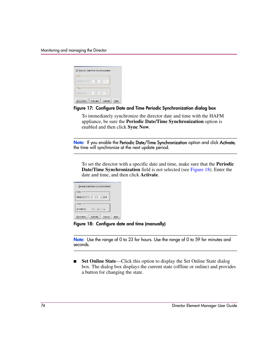 Figure 18: configure date and time (manually), Figure 17 | HP StorageWorks 2.140 Director Switch User Manual | Page 76 / 278