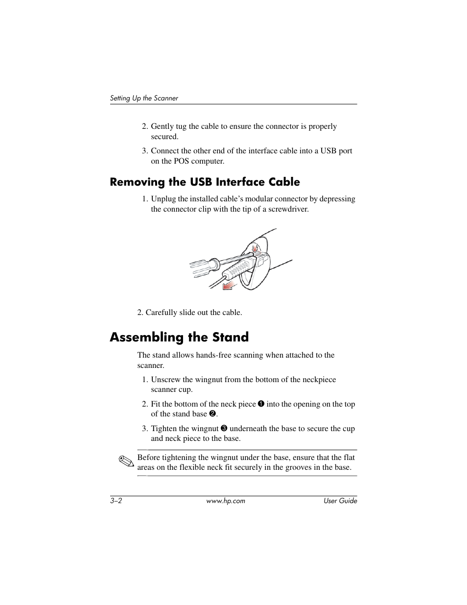 Removing the usb interface cable, Assembling the stand, Removing the usb interface cable –2 | Assembling the stand –2 | HP Point of Sale rp5000 User Manual | Page 12 / 60