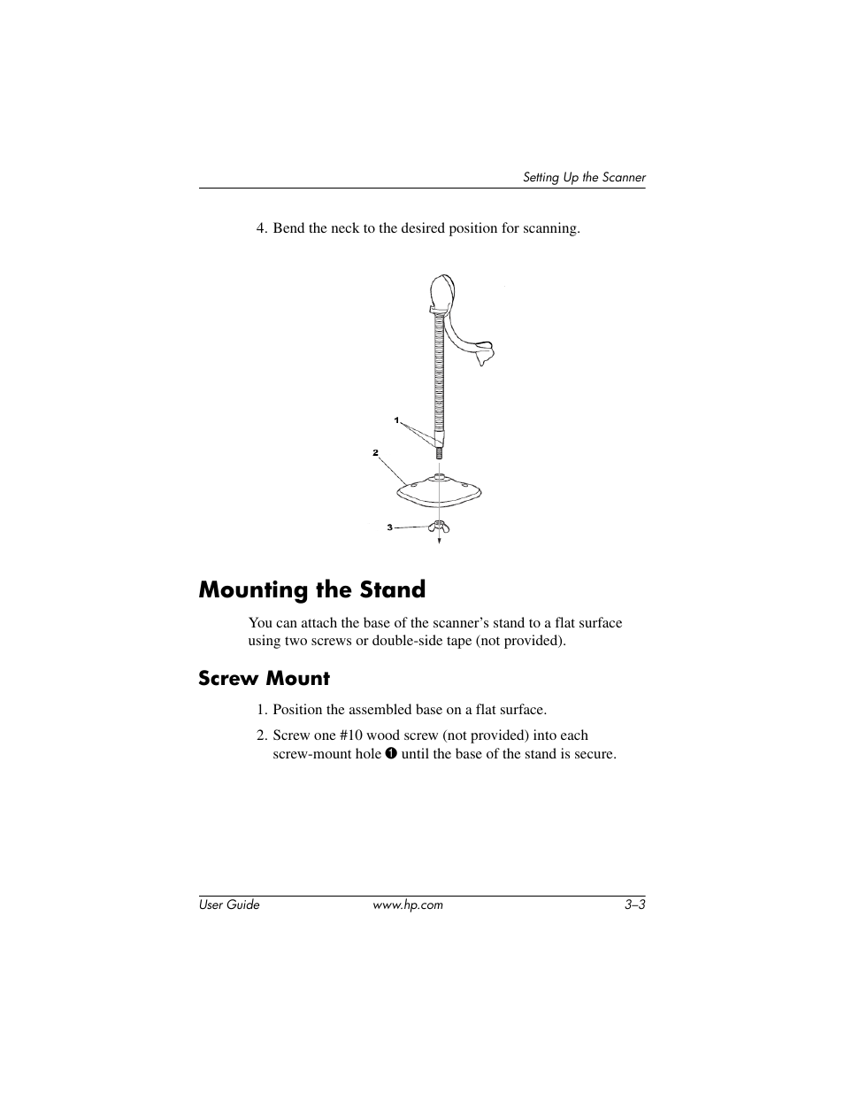 Mounting the stand, Screw mount, Mounting the stand –3 | Screw mount –3 | HP Point of Sale rp5000 User Manual | Page 13 / 60