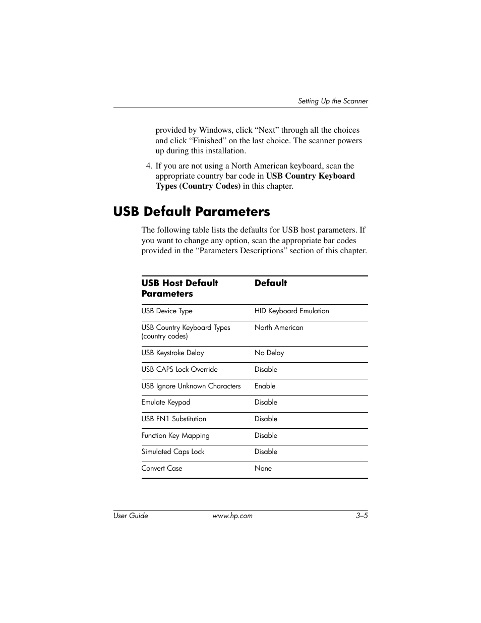 Usb default parameters, Usb default parameters –5 | HP Point of Sale rp5000 User Manual | Page 15 / 60