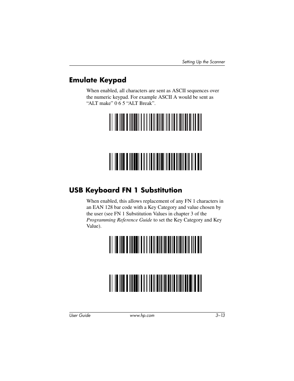 Emulate keypad, Usb keyboard fn 1 substitution | HP Point of Sale rp5000 User Manual | Page 23 / 60