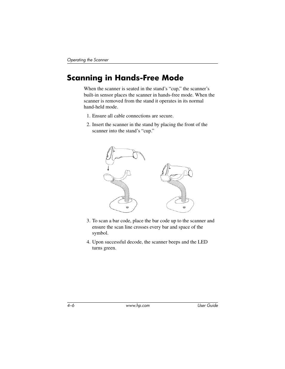 Scanning in hands-free mode, Scanning in hands-free mode –6 | HP Point of Sale rp5000 User Manual | Page 44 / 60
