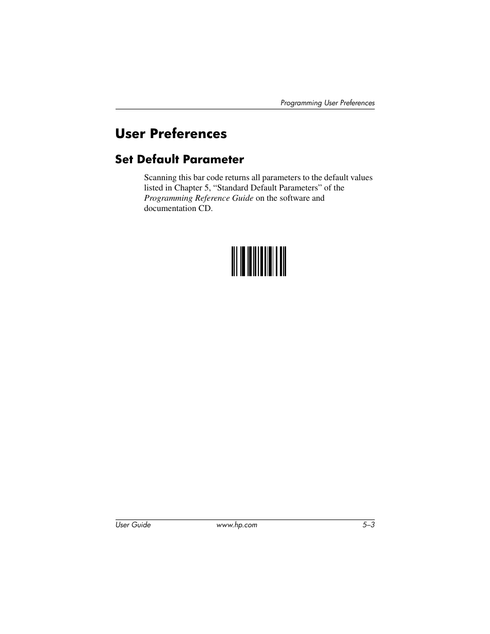 User preferences, Set default parameter, User preferences –3 | Set default parameter –3 | HP Point of Sale rp5000 User Manual | Page 47 / 60