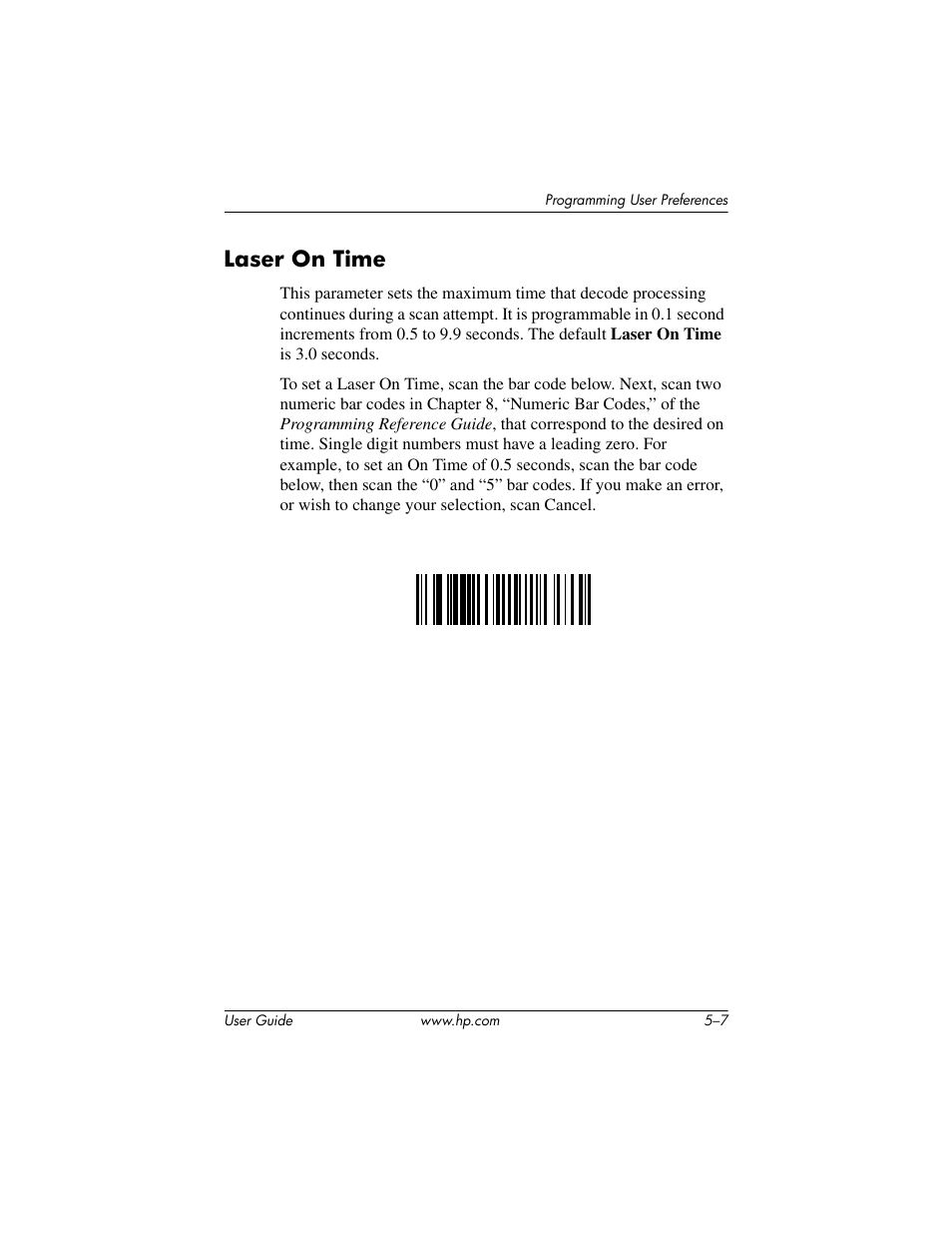 Laser on time, Laser on time –7 | HP Point of Sale rp5000 User Manual | Page 51 / 60