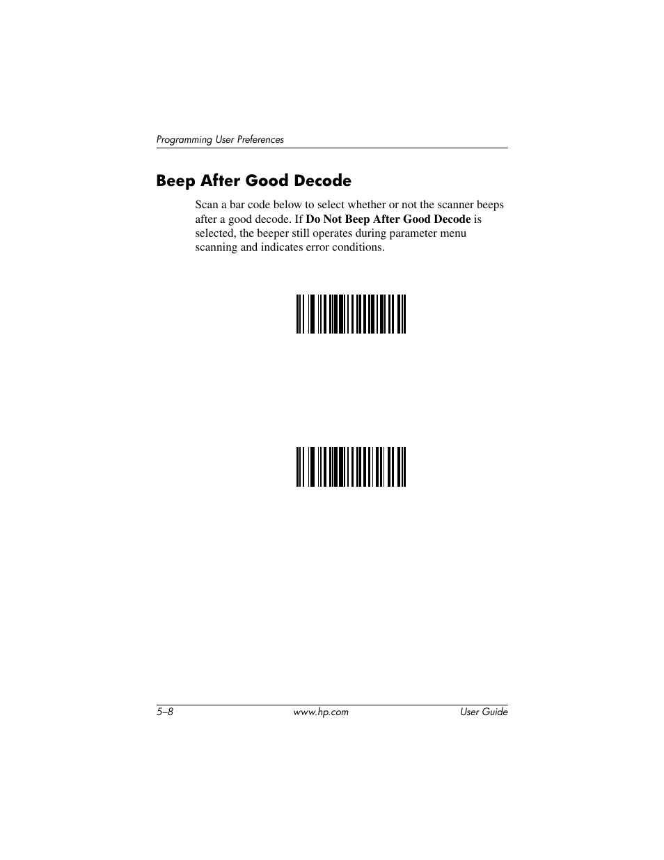 Beep after good decode, Beep after good decode –8 | HP Point of Sale rp5000 User Manual | Page 52 / 60