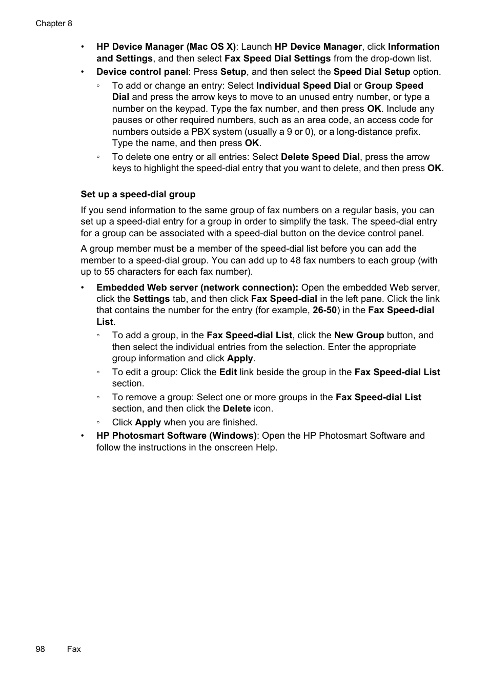 Set up a speed-dial group | HP Officejet Pro 8500 User Manual | Page 102 / 306