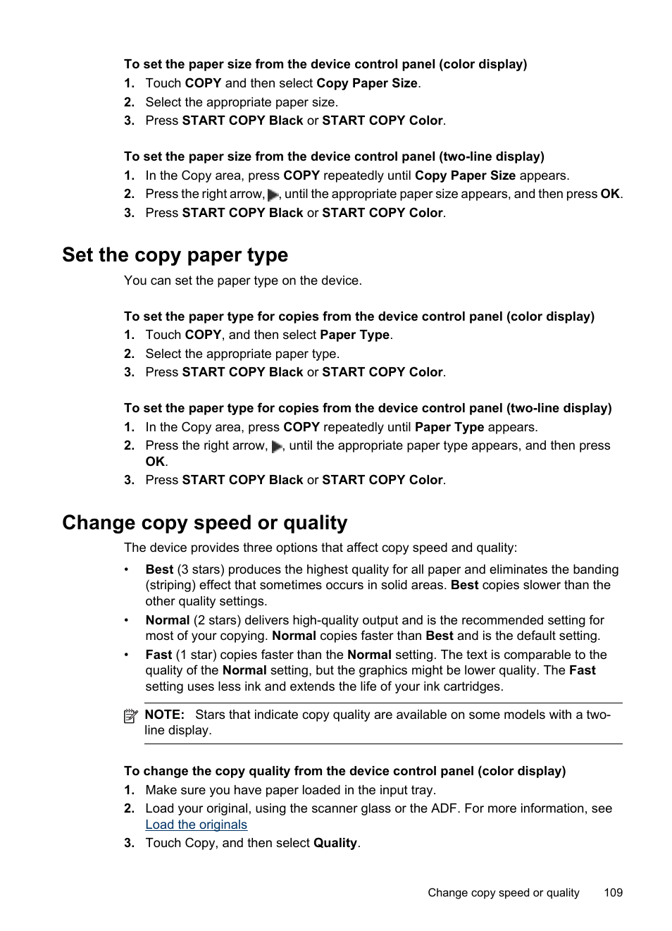 Set the copy paper type, Change copy speed or quality | HP Officejet Pro 8500 User Manual | Page 113 / 306