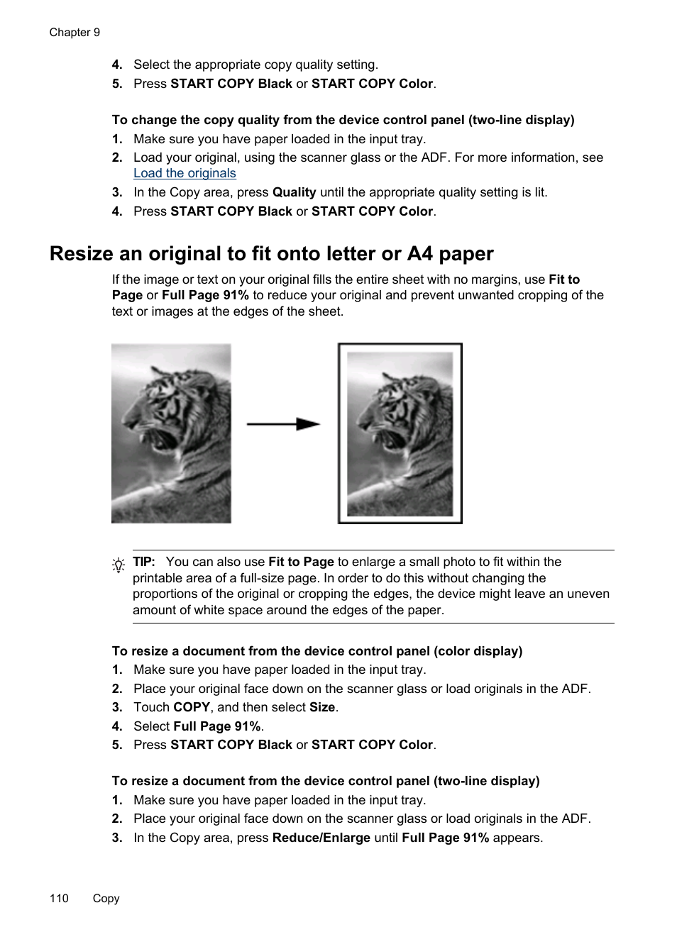 Resize an original to fit onto letter or a4 paper | HP Officejet Pro 8500 User Manual | Page 114 / 306