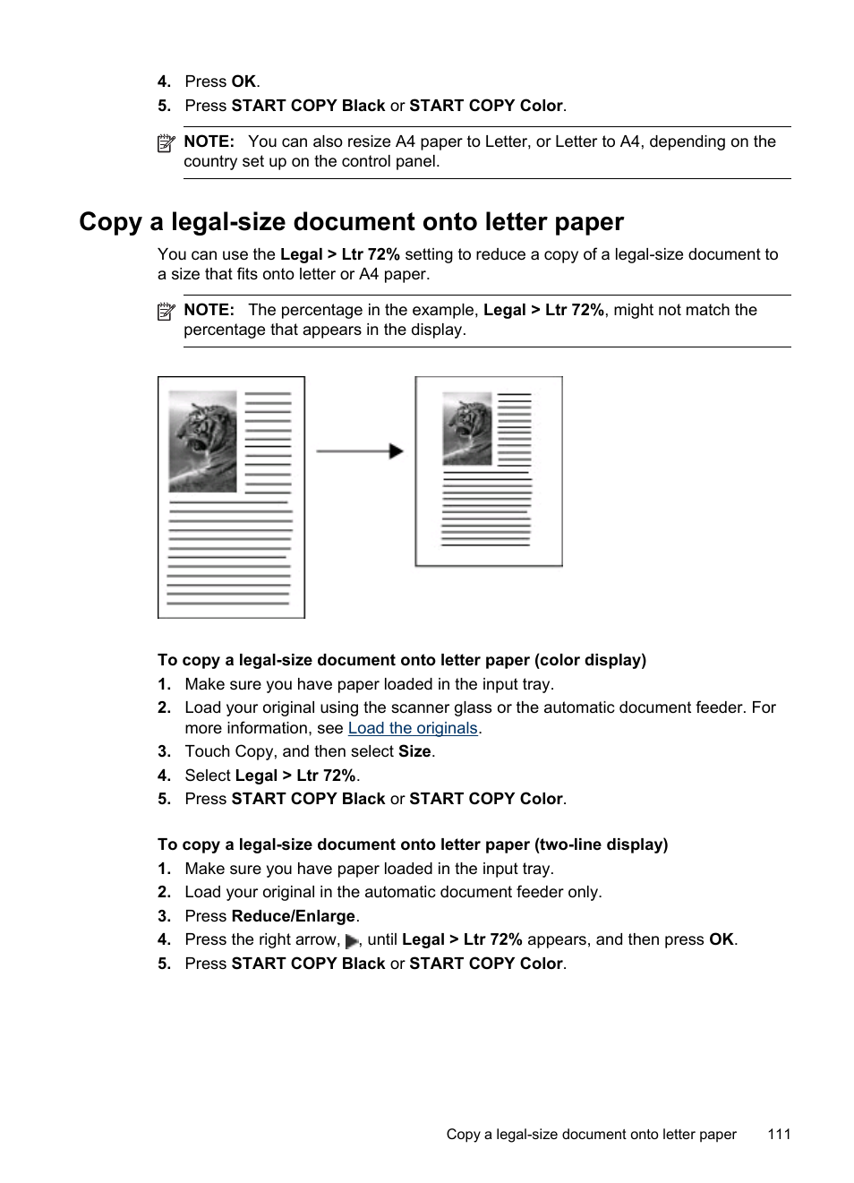 Copy a legal-size document onto letter paper | HP Officejet Pro 8500 User Manual | Page 115 / 306