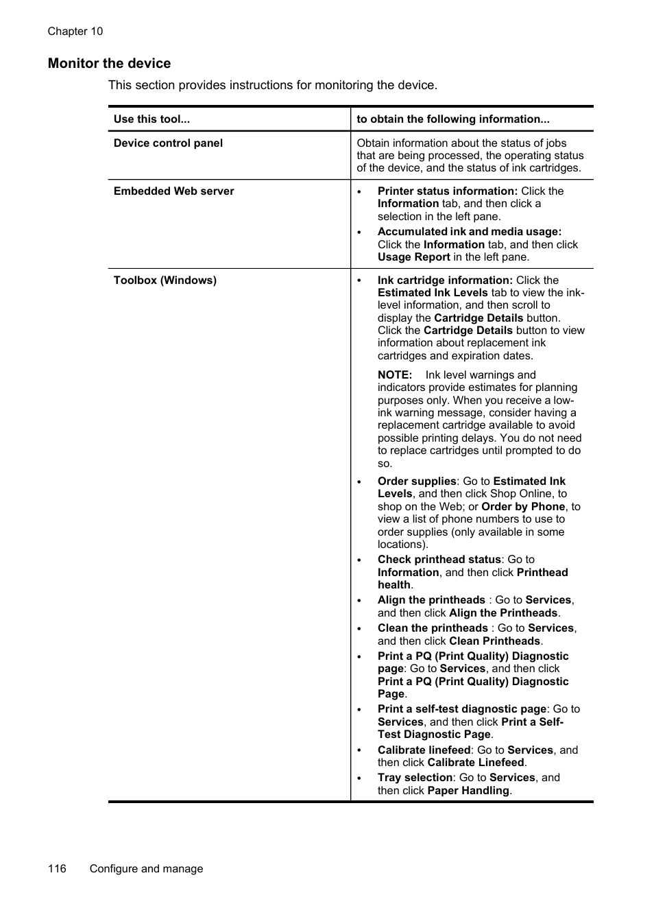Monitor the device | HP Officejet Pro 8500 User Manual | Page 120 / 306
