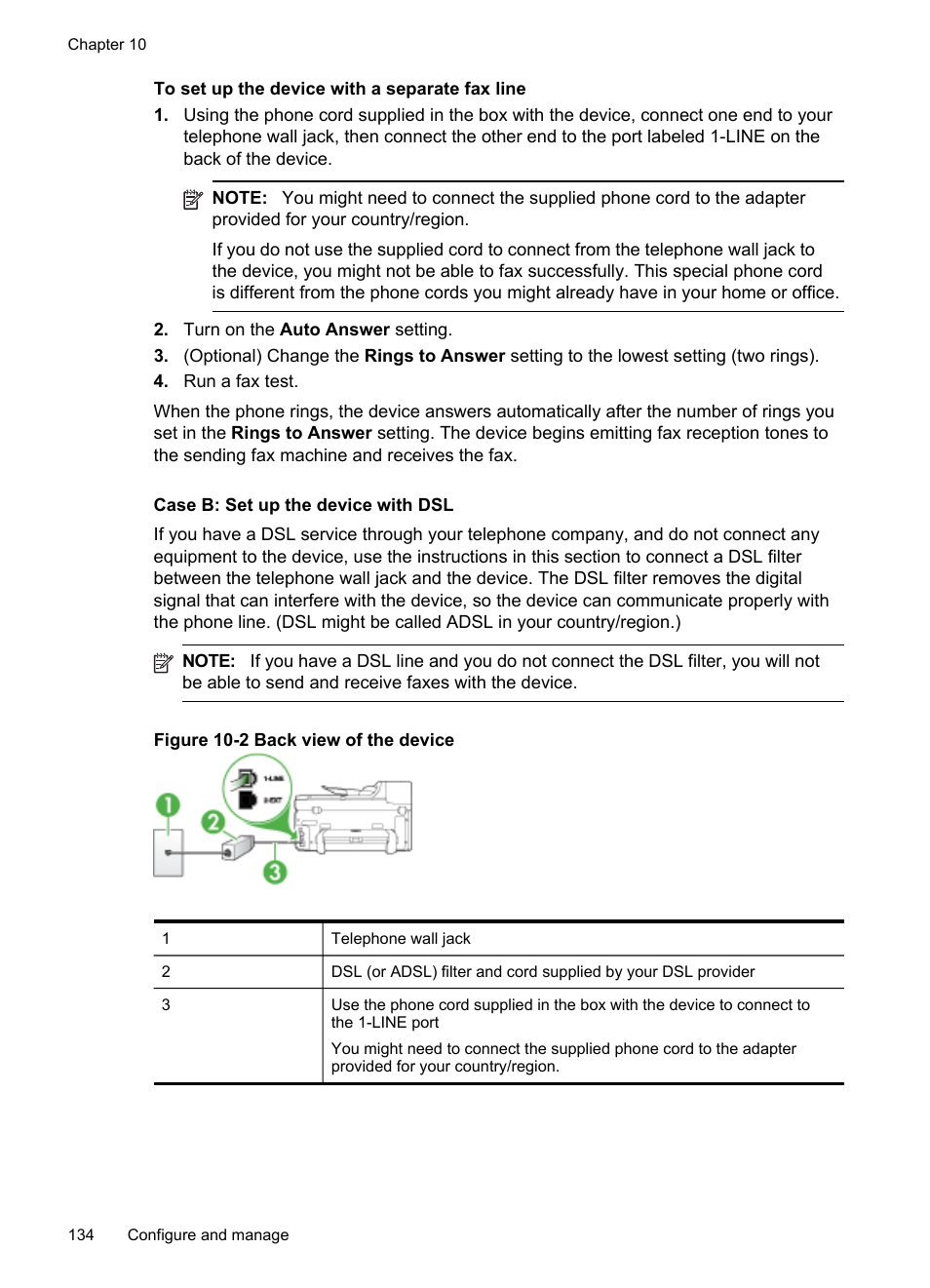 Case b: set up the device with dsl | HP Officejet Pro 8500 User Manual | Page 138 / 306