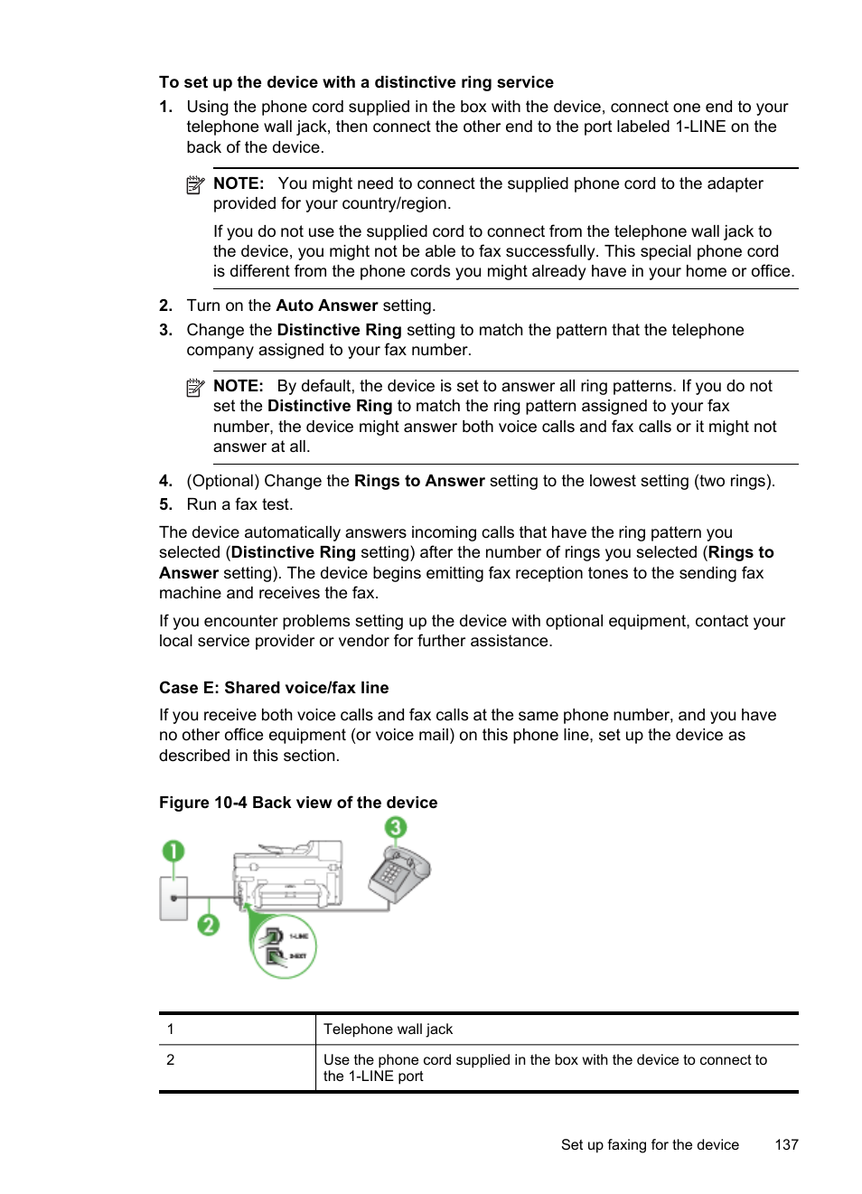 Case e: shared voice/fax line, Case e: shared voice/ fax line | HP Officejet Pro 8500 User Manual | Page 141 / 306