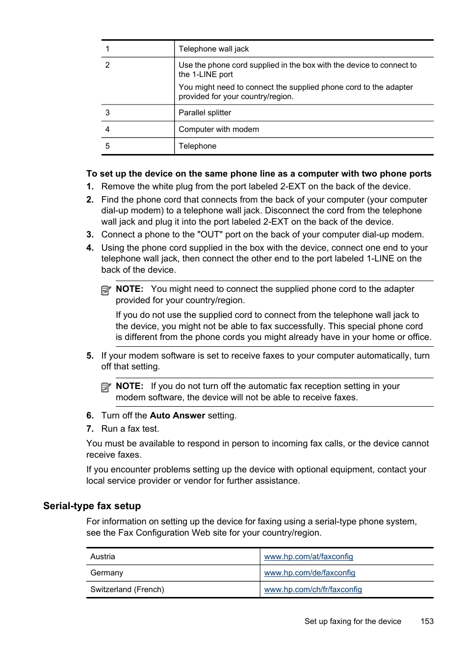 Serial-type fax setup | HP Officejet Pro 8500 User Manual | Page 157 / 306