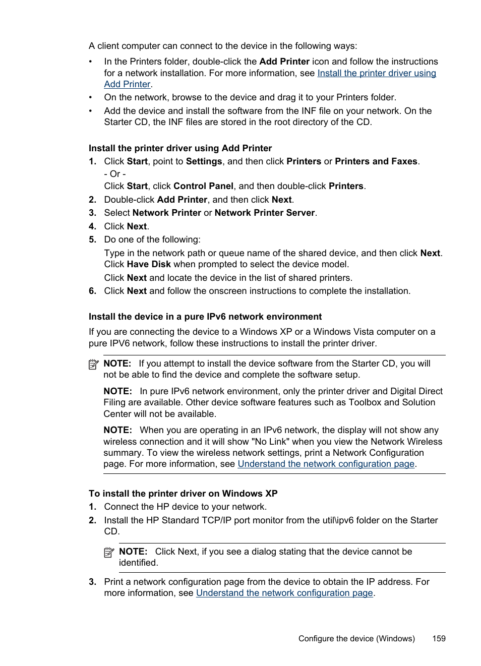 Install the printer driver using add printer, Install the printer driver, Using add printer | HP Officejet Pro 8500 User Manual | Page 163 / 306