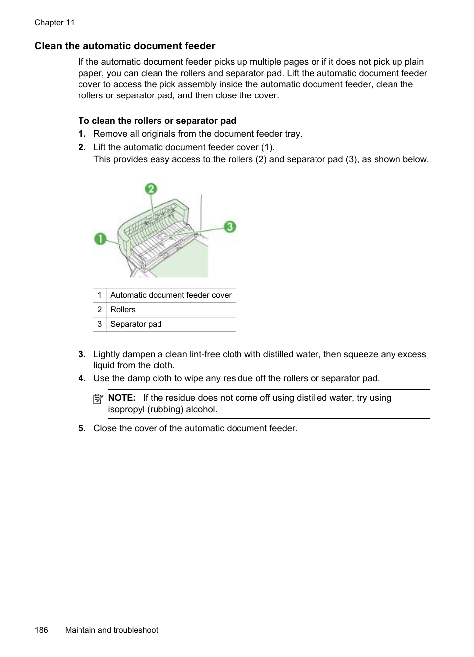Clean the automatic document feeder | HP Officejet Pro 8500 User Manual | Page 190 / 306