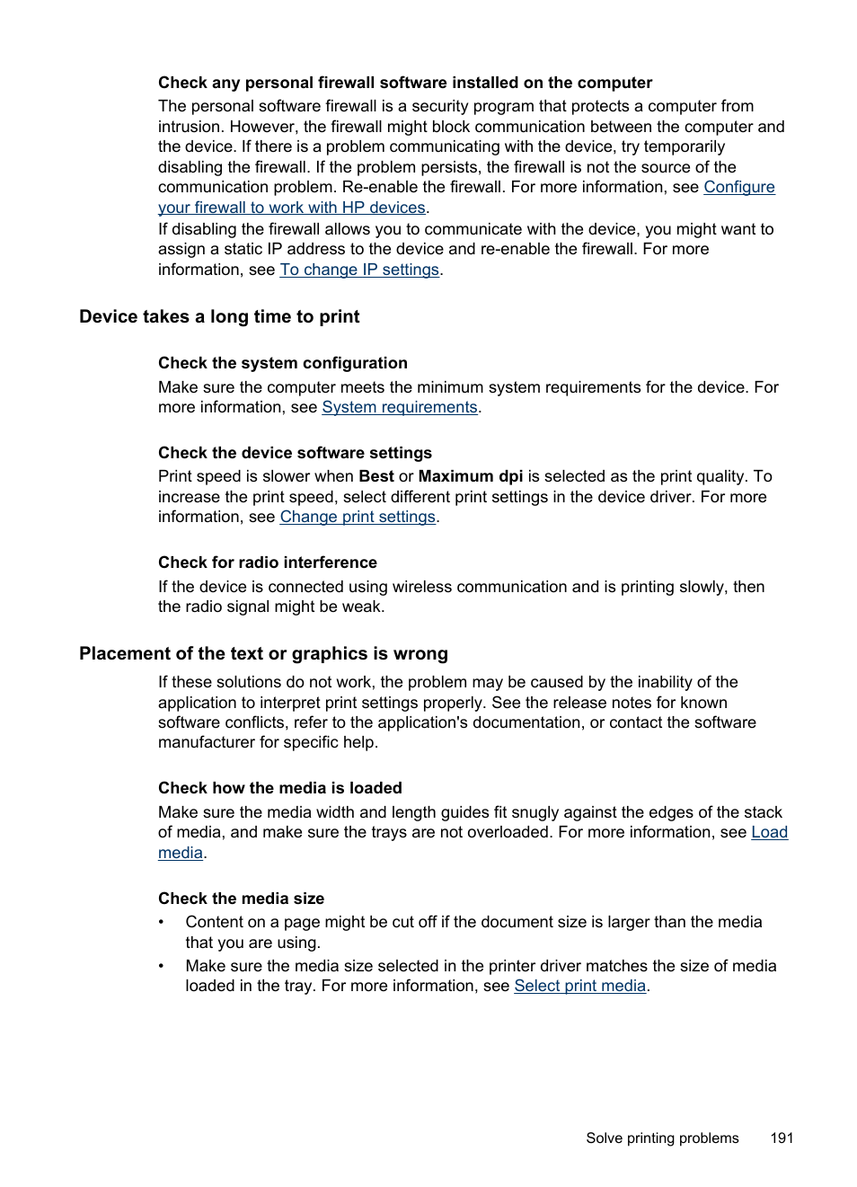 Device takes a long time to print, Placement of the text or graphics is wrong | HP Officejet Pro 8500 User Manual | Page 195 / 306