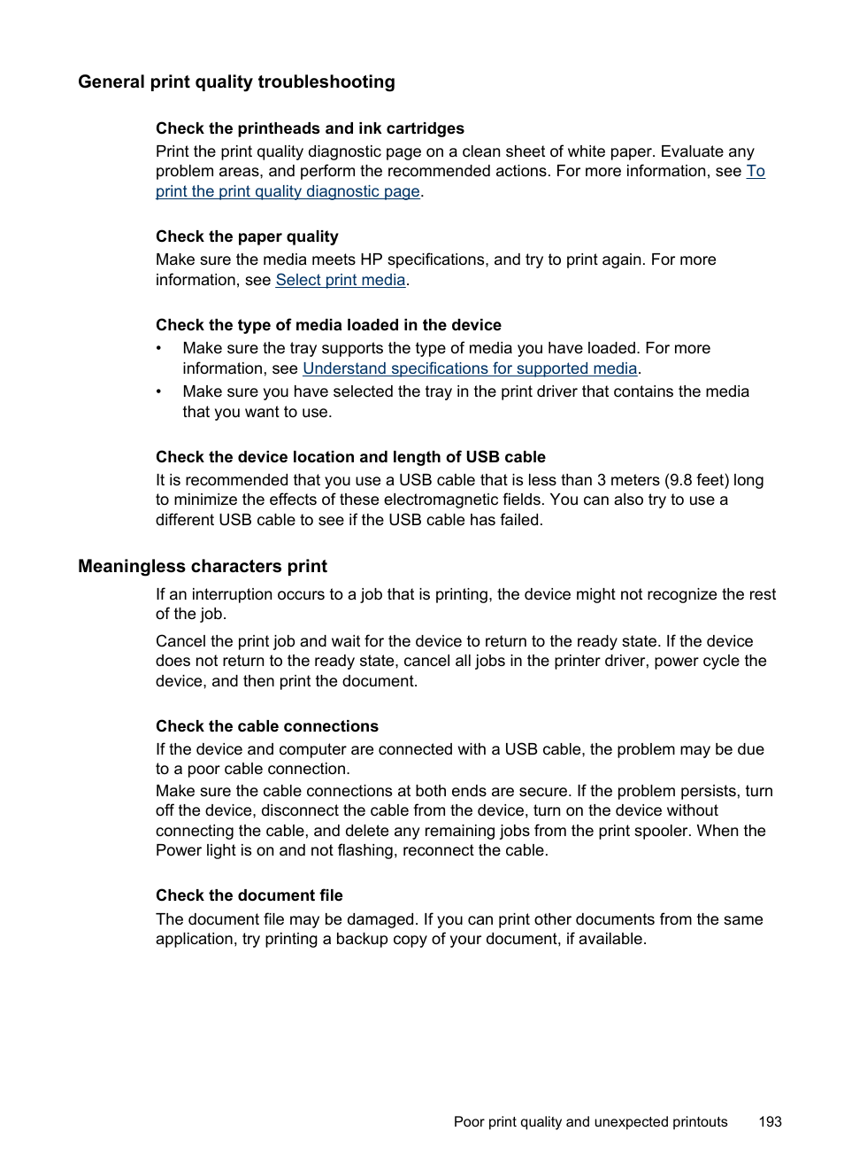 General print quality troubleshooting, Meaningless characters print | HP Officejet Pro 8500 User Manual | Page 197 / 306